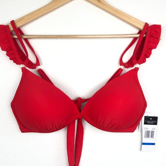 California Waves Other - California Waves Red Ruffle Push Up Bikini Top XL